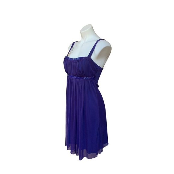 Vintage Y2K Cocktail Slip Dress Royal Purple Beaded Pleated Size Medium - Picture 3 of 7